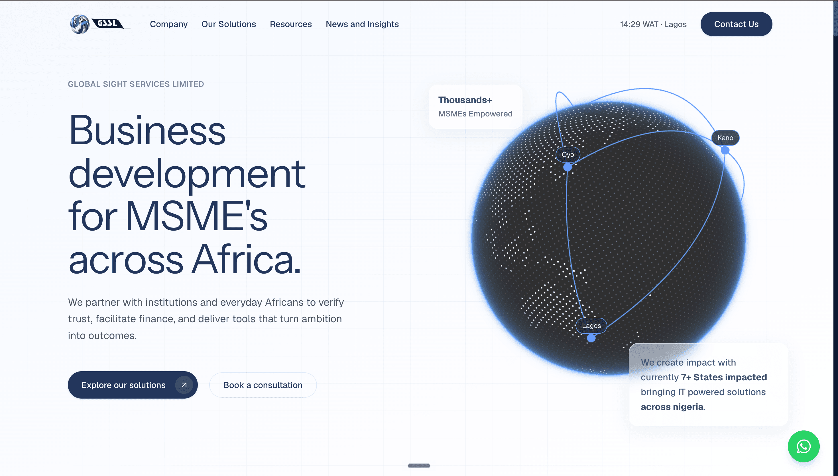 Global Sight Services interface showcasing AI and software engineering by Nifemi Bello